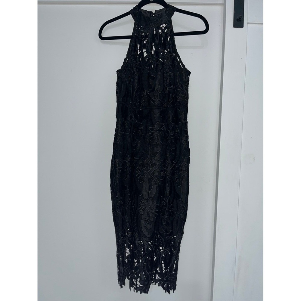 Women's‎ Bardot Black Lace Halter Midi Dress Size US 6/UK 10 - Picture 2 of 10